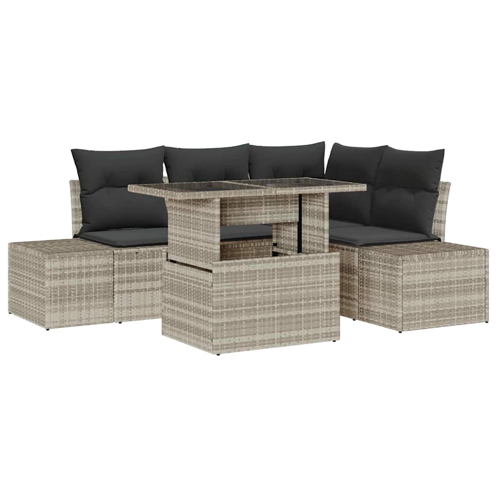 Gartensofa-set 5 stk. Hellgrau Poly-Rattan