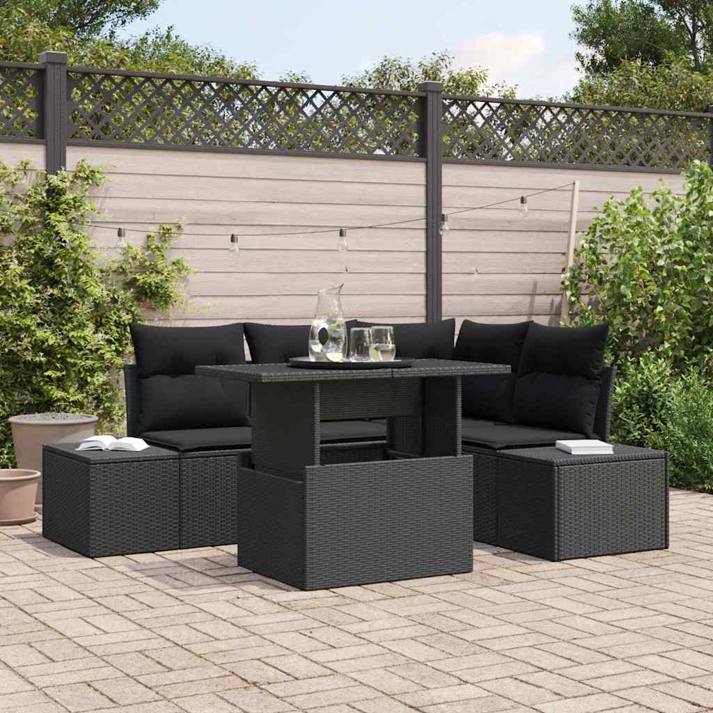 Gartensofa-set 5 stk. Schwarz Poly-Rattan