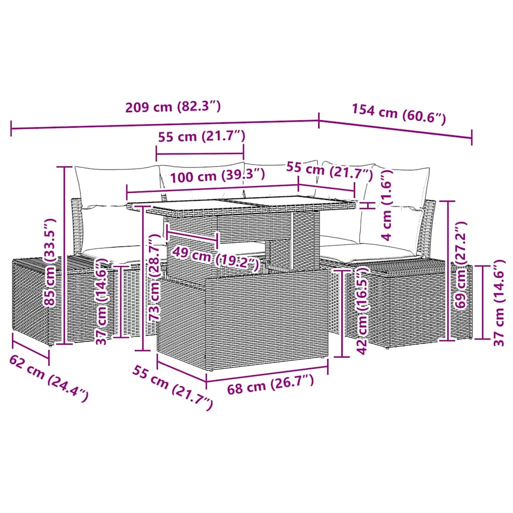 Gartensofa-set 5 stk. Schwarz Poly-Rattan