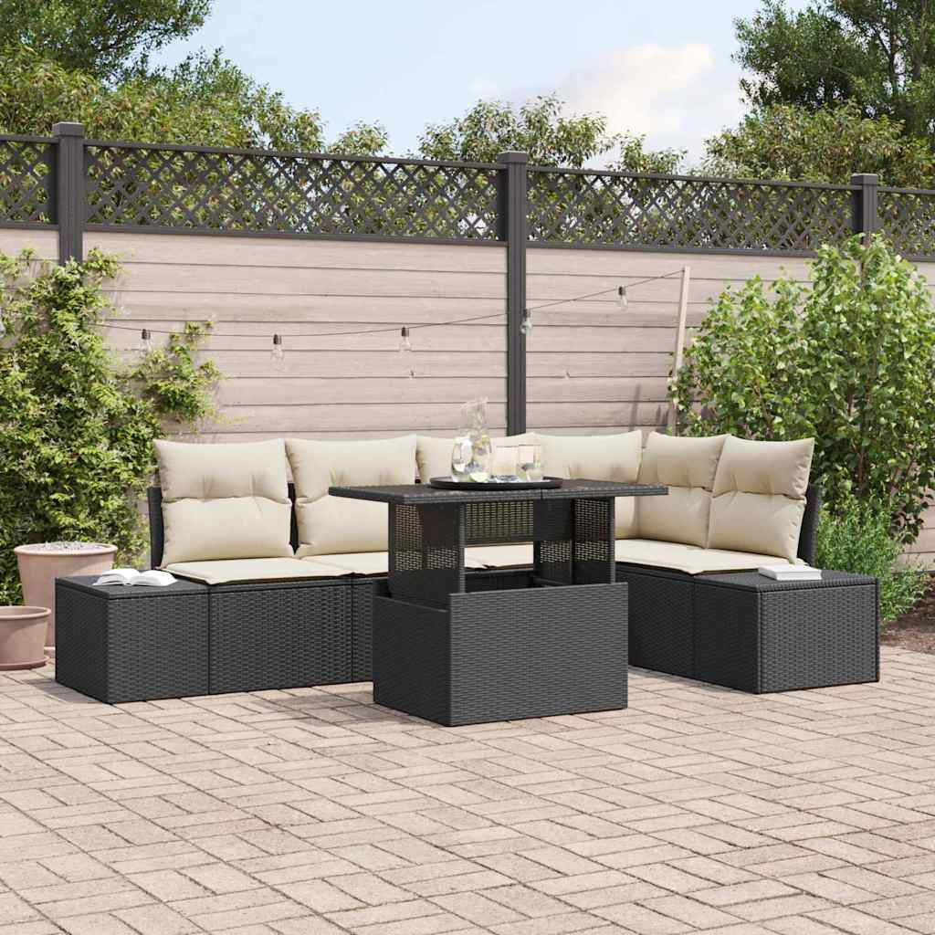 Gartensofa-set 6 stk. Schwarz Poly-Rattan