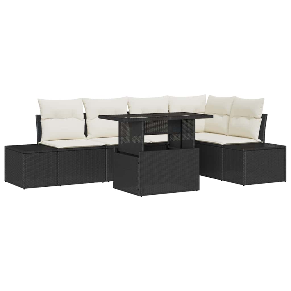 Gartensofa-set 6 stk. Schwarz Poly-Rattan
