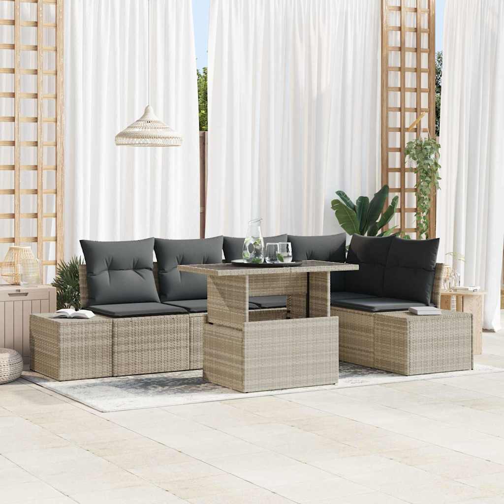 Gartensofa-set 6 stk. Hellgrau Poly-Rattan