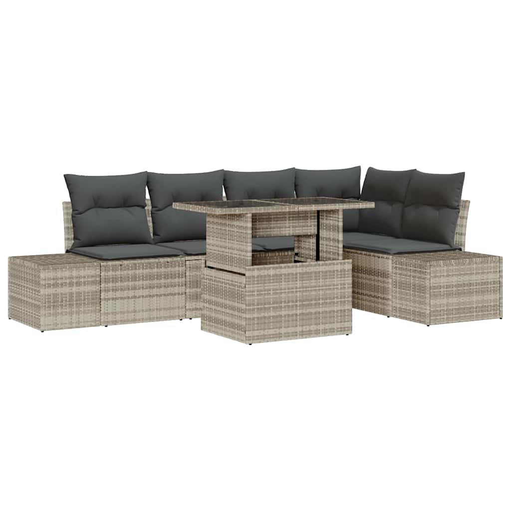 Gartensofa-set 6 stk. Hellgrau Poly-Rattan