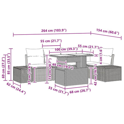 Gartensofa-set 6 stk. Schwarz Poly-Rattan