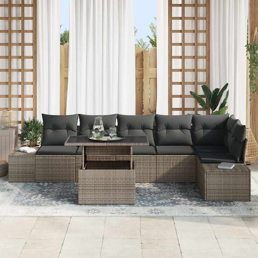 Garten-Sofa-Set mit Kissen mit Speicher 7 pcs Grau