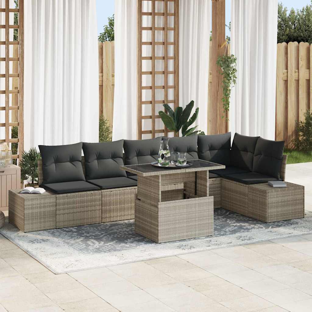 Gartensofa-set 7 stk. Hellgrau Poly-Rattan