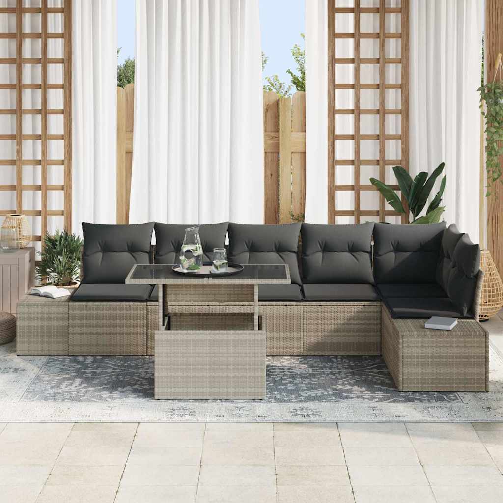 Gartensofa-set 7 stk. Hellgrau Poly-Rattan