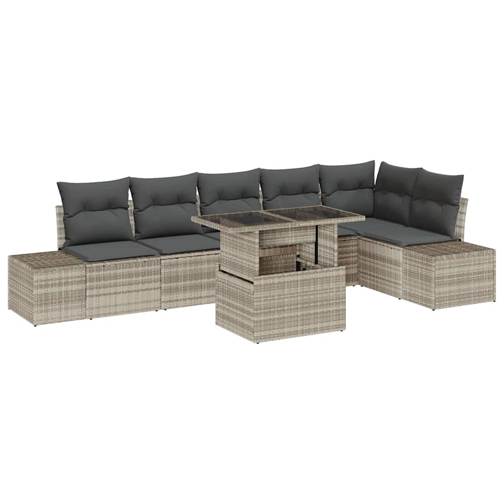 Gartensofa-set 7 stk. Hellgrau Poly-Rattan