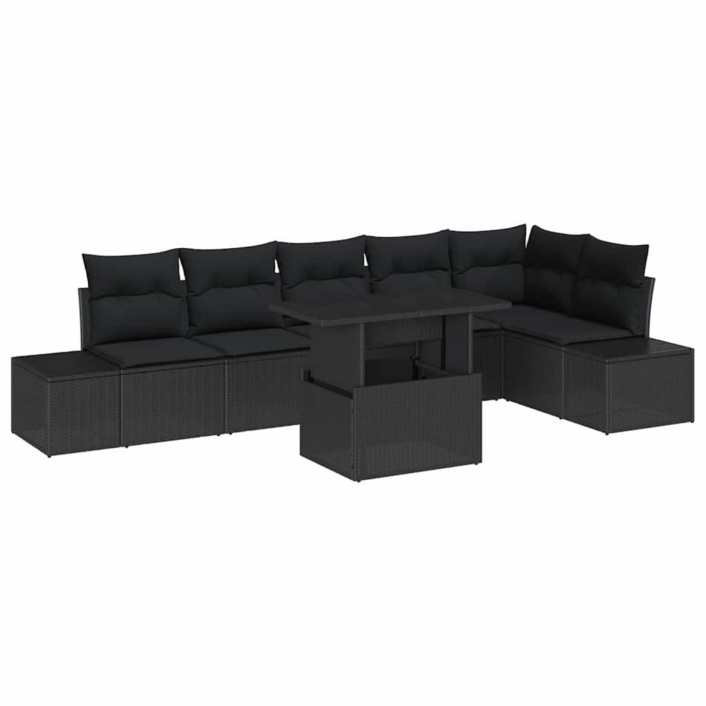 Gartensofa-set 7 stk. Schwarz Poly-Rattan