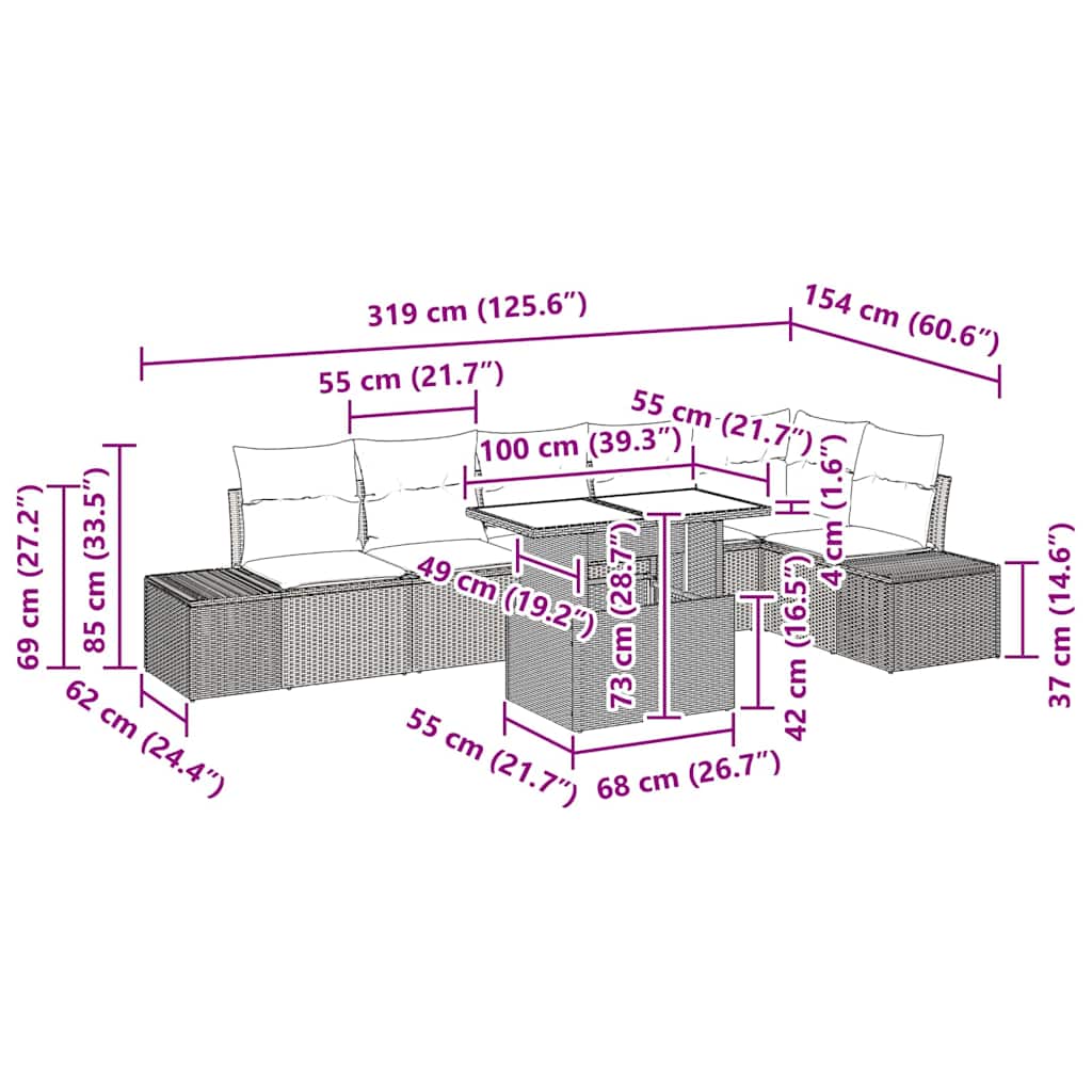 Gartensofa-set 7 stk. Schwarz Poly-Rattan