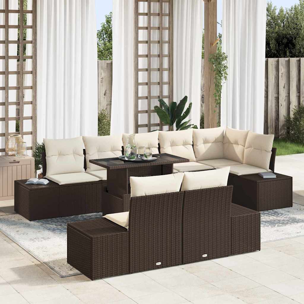 Gartensofa-set 9 stk. Braun und Creme Poly-Rattan