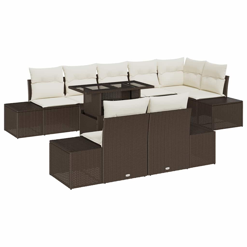 Gartensofa-set 9 stk. Braun und Creme Poly-Rattan