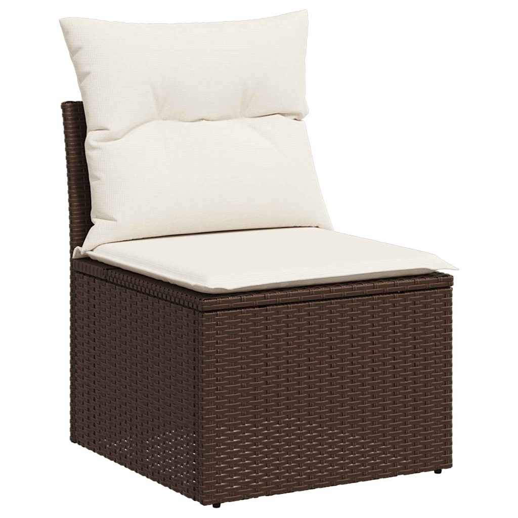 Gartensofa-set 9 stk. Braun und Creme Poly-Rattan