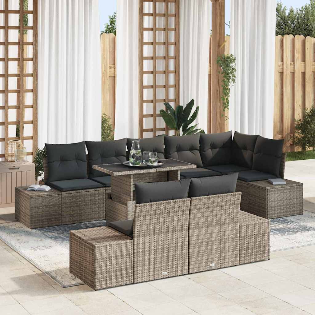 Gartensofa-set 9 stk. Grau Poly-Rattan