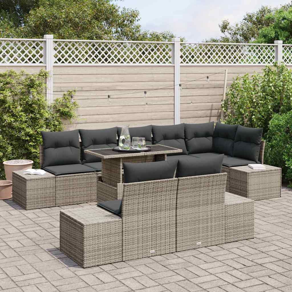 Gartensofa-set 9 stk. Grau Poly-Rattan