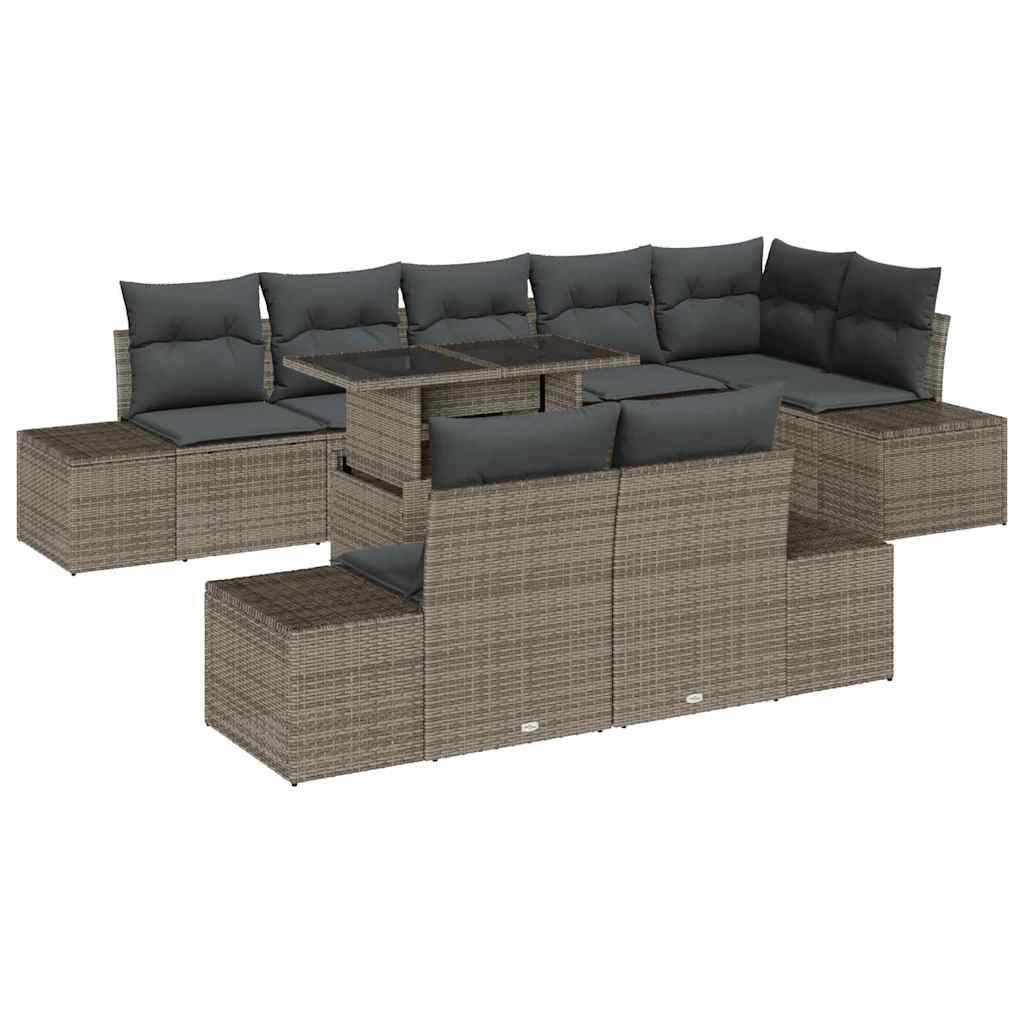 Gartensofa-set 9 stk. Grau Poly-Rattan