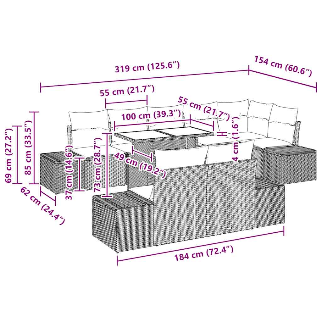 Gartensofa-set 9 stk. Grau Poly-Rattan