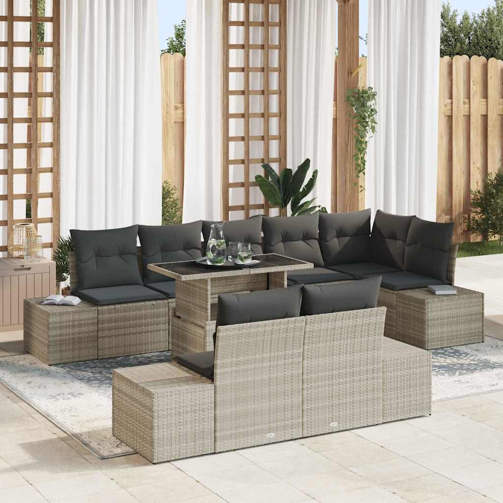 Gartensofa-set 9 stk. Hellgrau Poly-Rattan