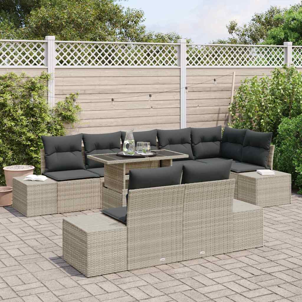 Gartensofa-set 9 stk. Hellgrau Poly-Rattan