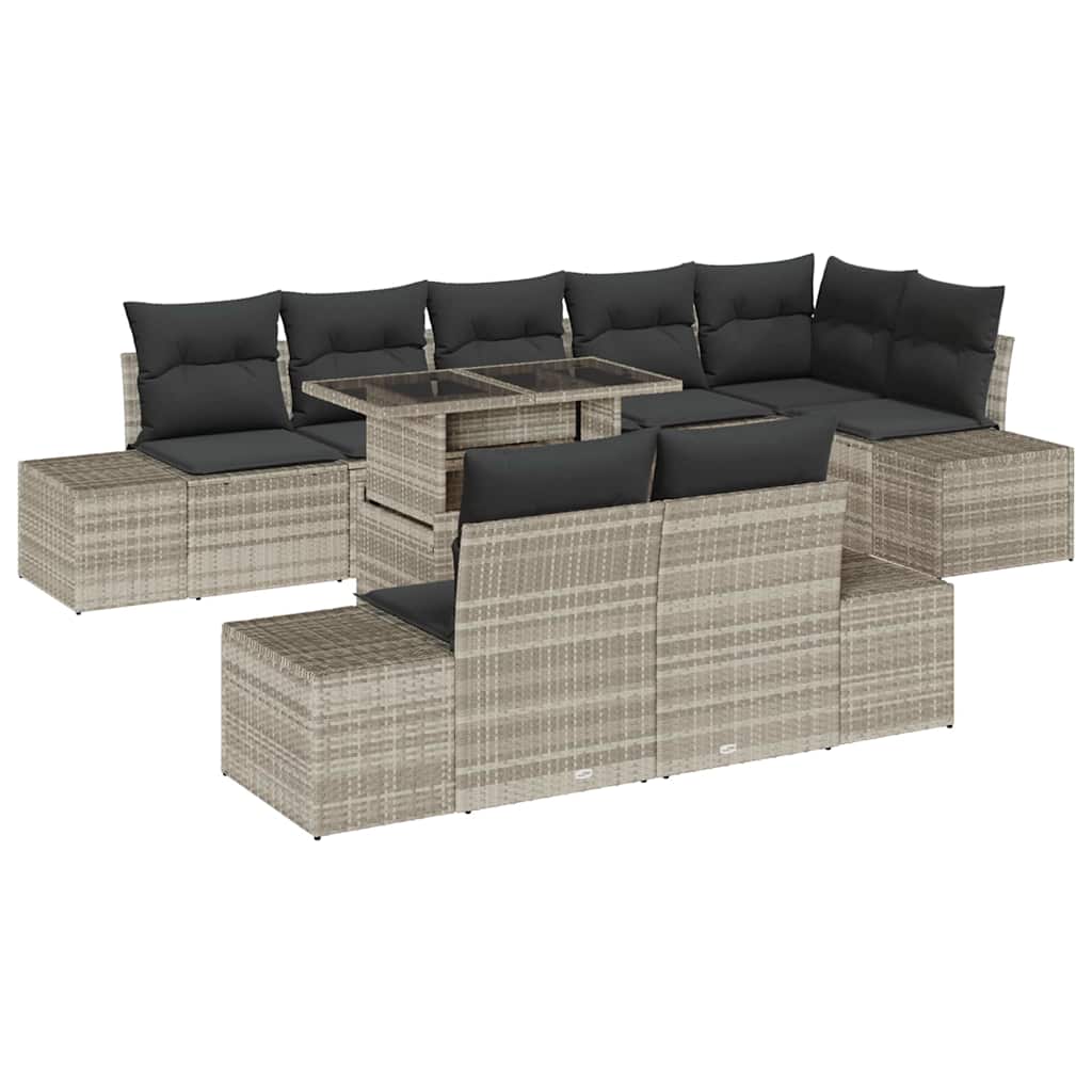 Gartensofa-set 9 stk. Hellgrau Poly-Rattan