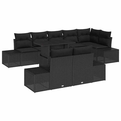 Gartensofa-set 9 stk. Schwarz Poly-Rattan