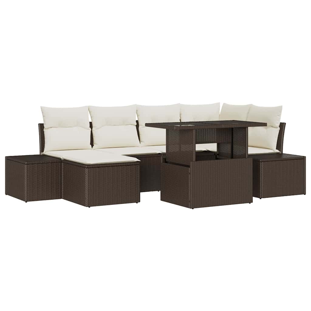 Gartensofa-set 7 stk. Braun und Creme Poly-Rattan