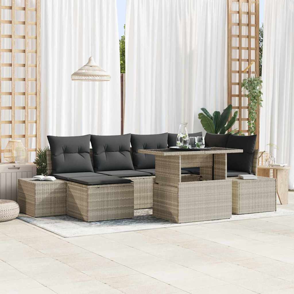 Gartensofa-set 7 stk. Hellgrau Poly-Rattan