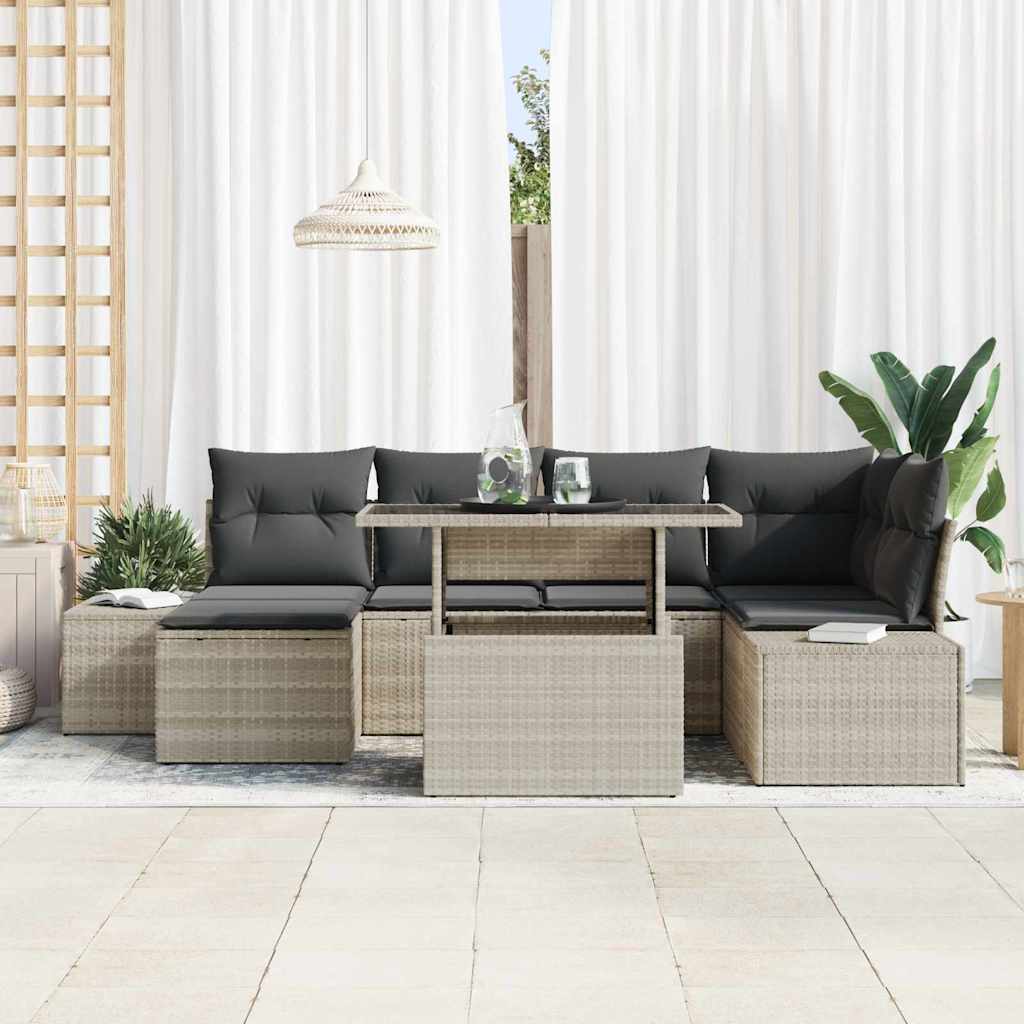 Gartensofa-set 7 stk. Hellgrau Poly-Rattan
