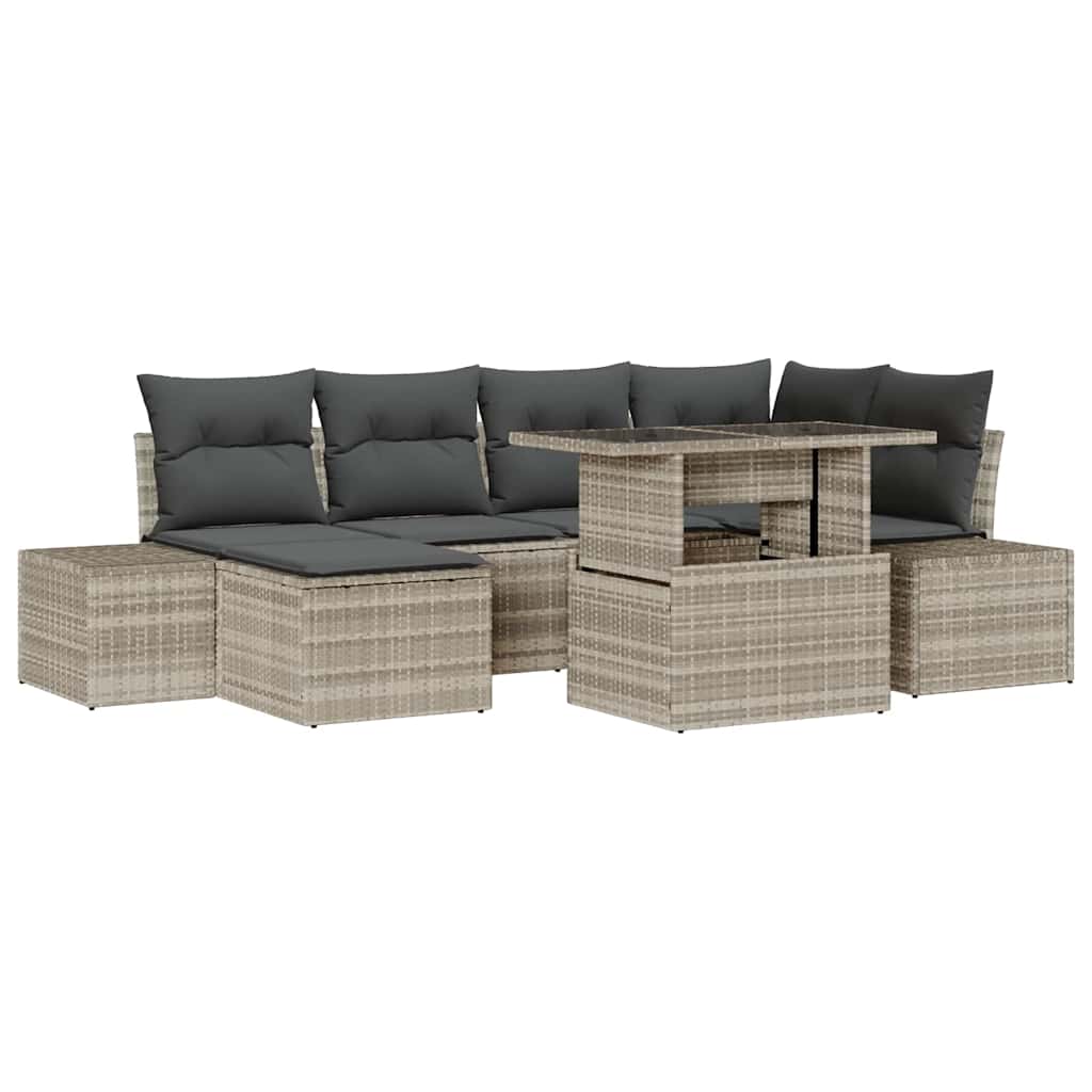 Gartensofa-set 7 stk. Hellgrau Poly-Rattan