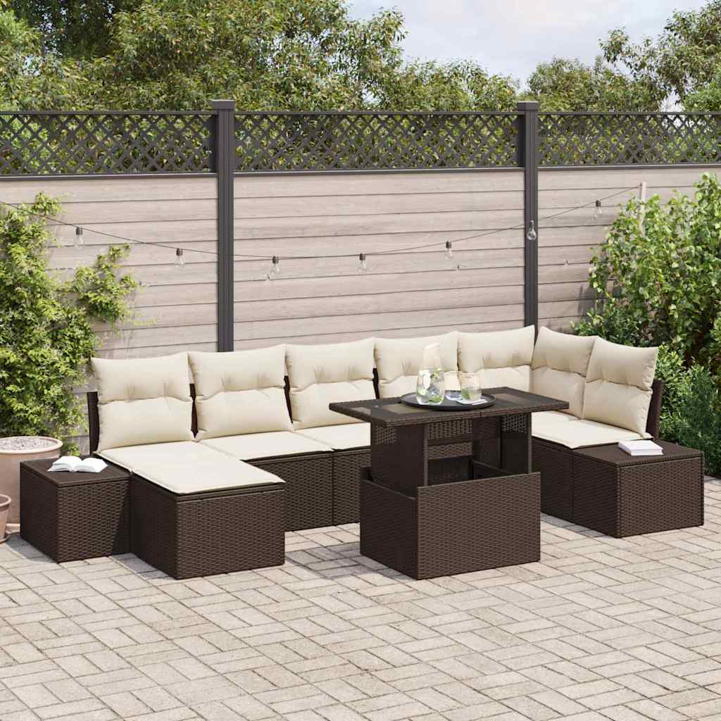 Gartensofa-set 8 stk. Braun und Creme Poly-Rattan