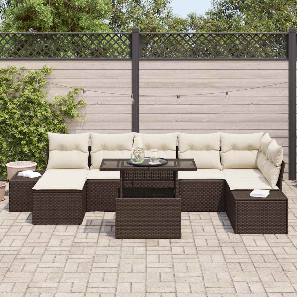Gartensofa-set 8 stk. Braun und Creme Poly-Rattan