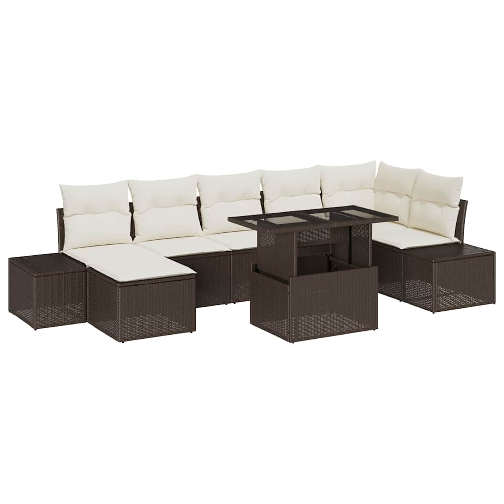 Gartensofa-set 8 stk. Braun und Creme Poly-Rattan