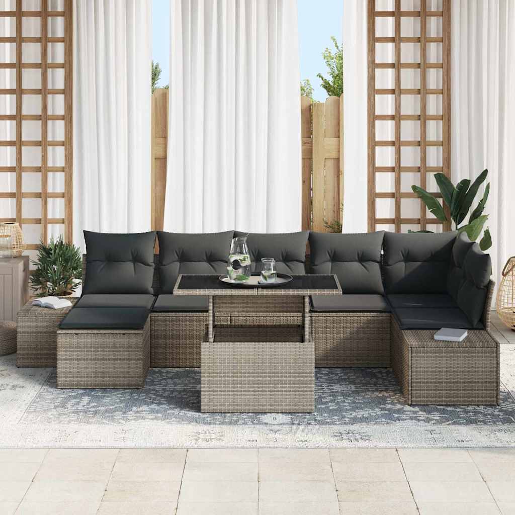 Gartensofa-set 8 Stk. Grau Poly-Rattan