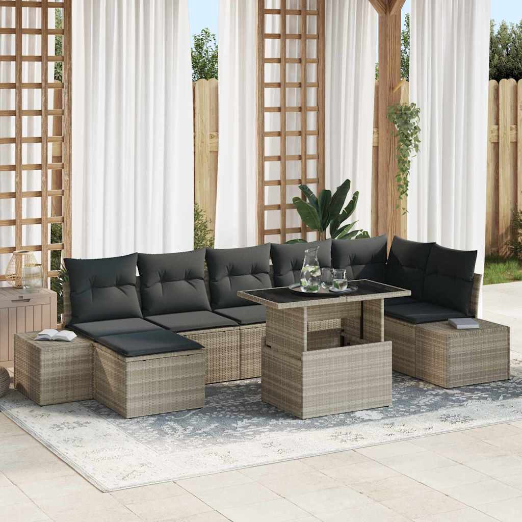 Gartensofa-set 8 stk. Hellgrau Poly-Rattan