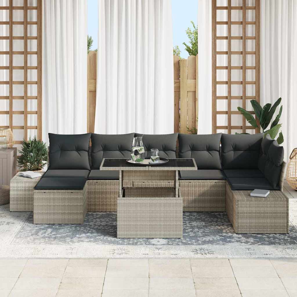 Gartensofa-set 8 stk. Hellgrau Poly-Rattan