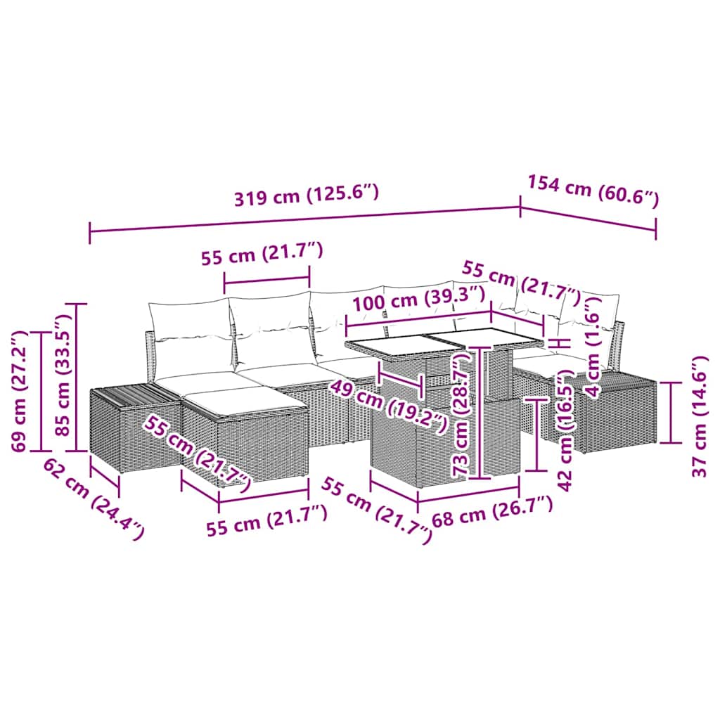 Gartensofa-set 8 stk. Hellgrau Poly-Rattan