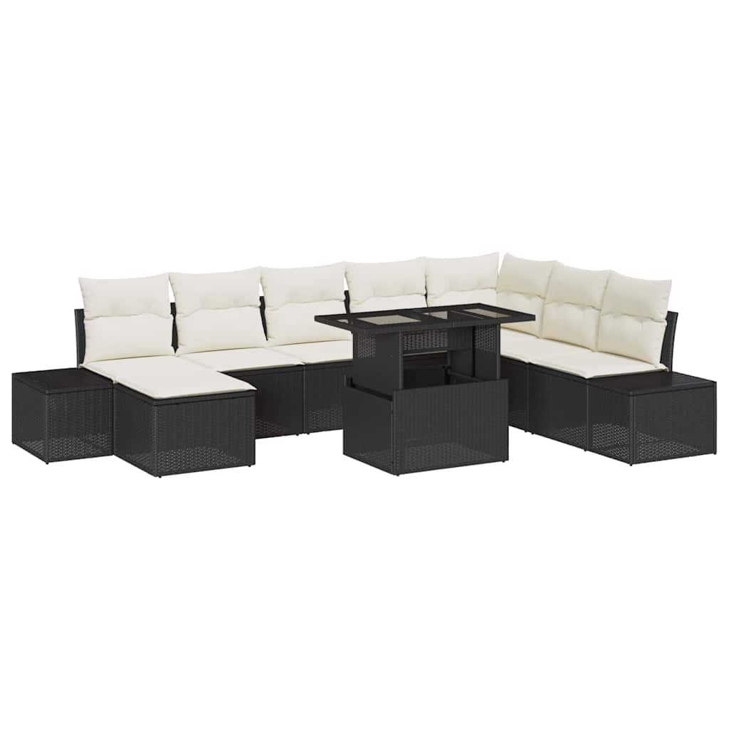 Gartensofa-set 9 stk. Schwarz und Creme Poly-Rattan