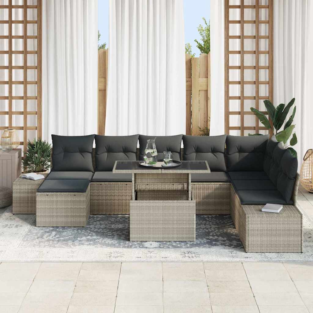 Gartensofa-set 9 stk. Hellgrau Poly-Rattan