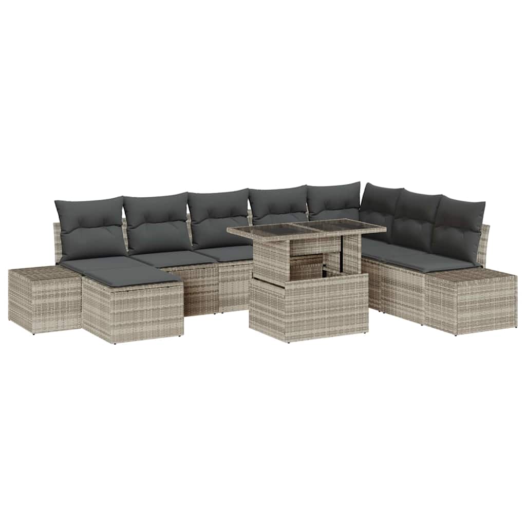 Gartensofa-set 9 stk. Hellgrau Poly-Rattan