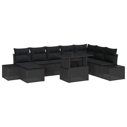 Gartensofa-set 9 stk. Schwarz Poly-Rattan