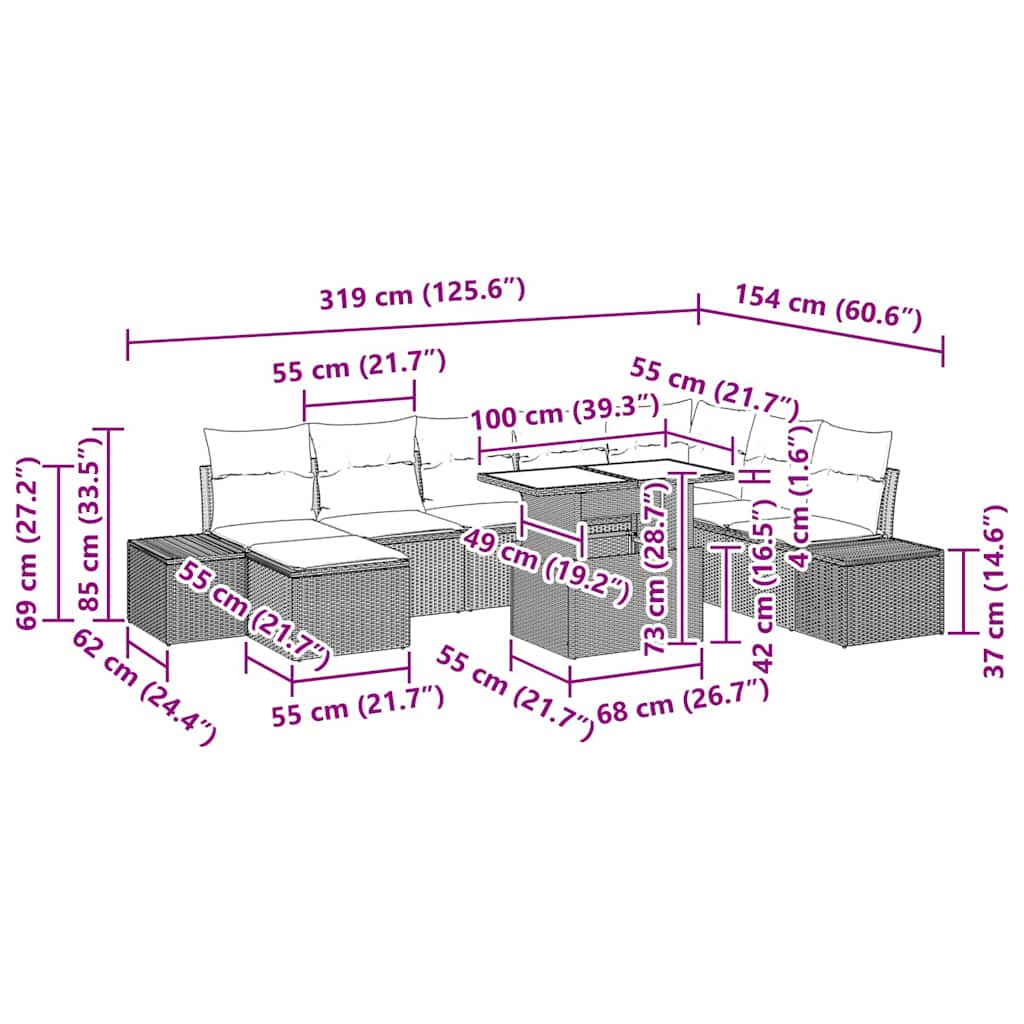 Gartensofa-set 9 stk. Schwarz Poly-Rattan