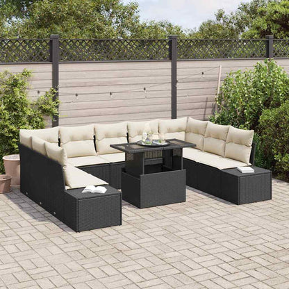 Gartensofa-set 10 stk. Schwarz und Creme Poly-Rattan