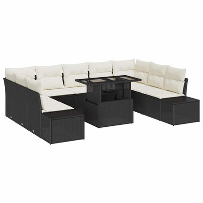 Gartensofa-set 10 stk. Schwarz und Creme Poly-Rattan