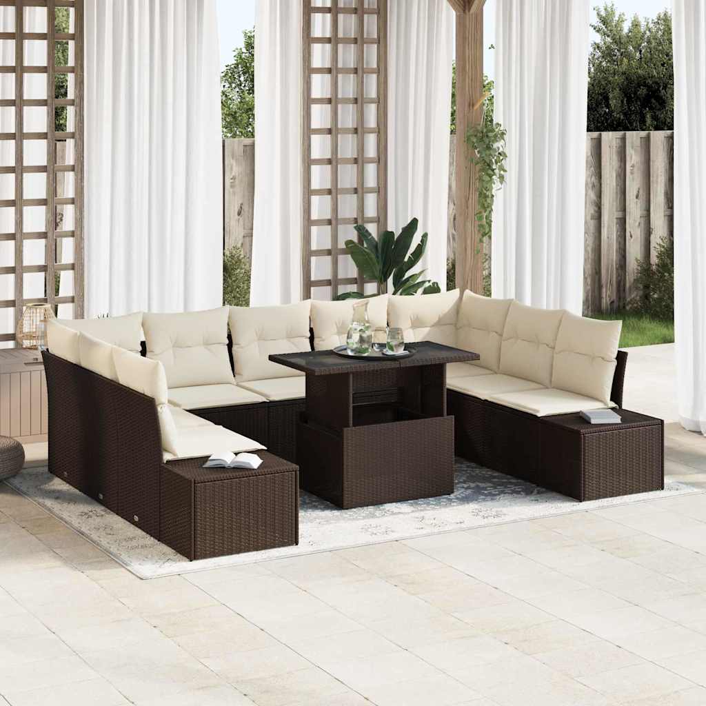 Gartensofa-set 10 stk. Braun und Creme Poly-Rattan