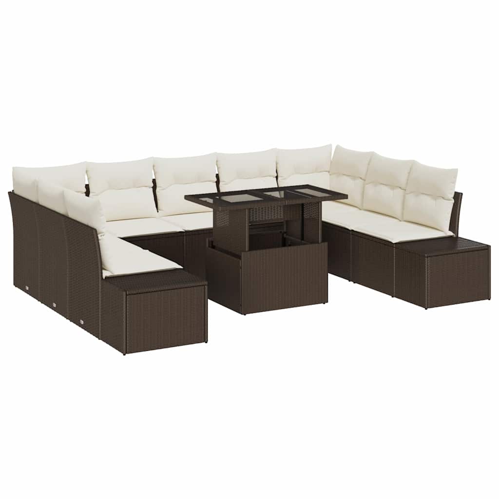 Gartensofa-set 10 stk. Braun und Creme Poly-Rattan