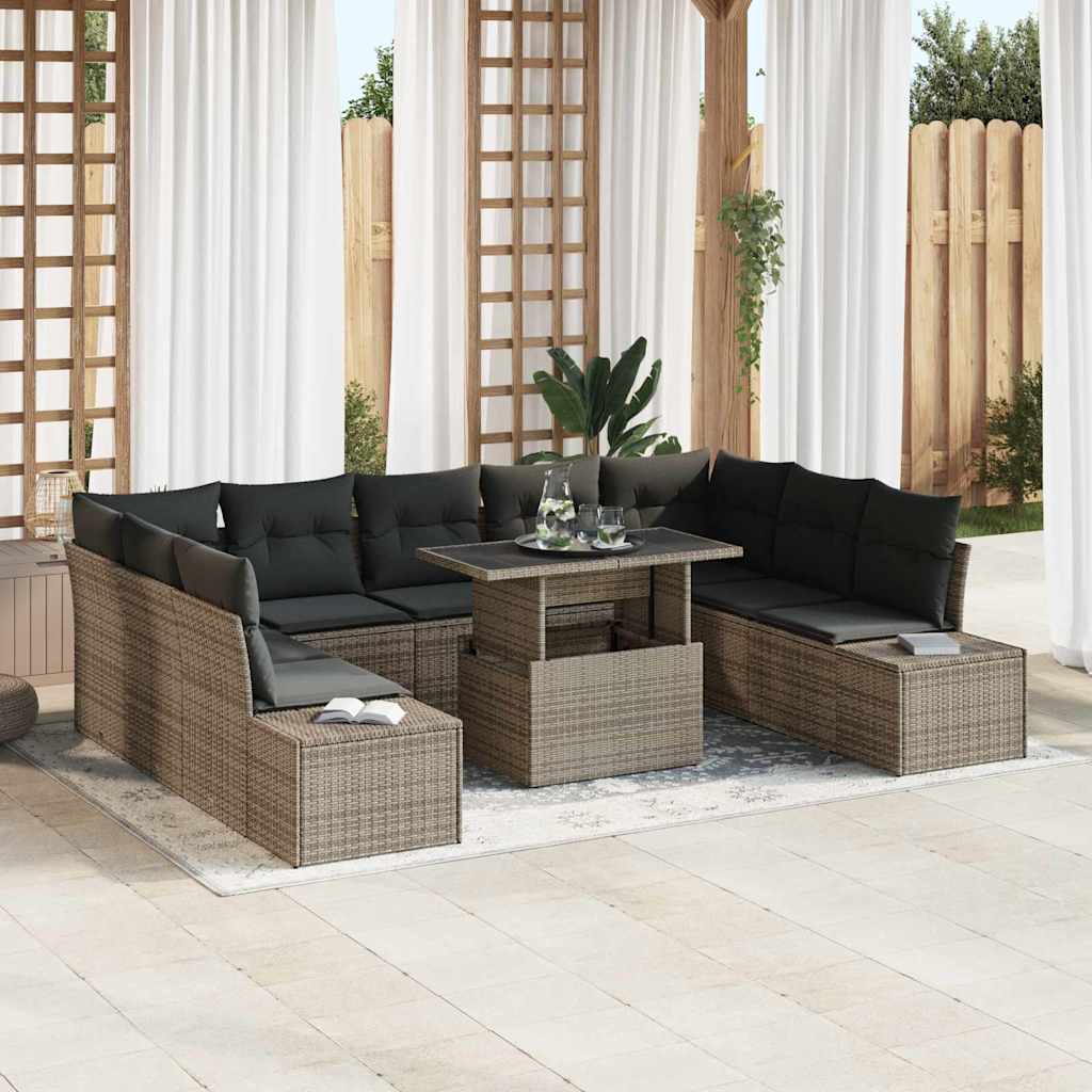 Gartensofa-set 10 Stk. Grau Poly-Rattan