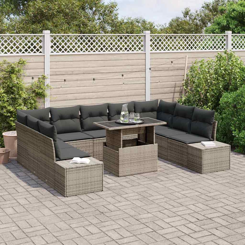 Gartensofa-set 10 Stk. Grau Poly-Rattan