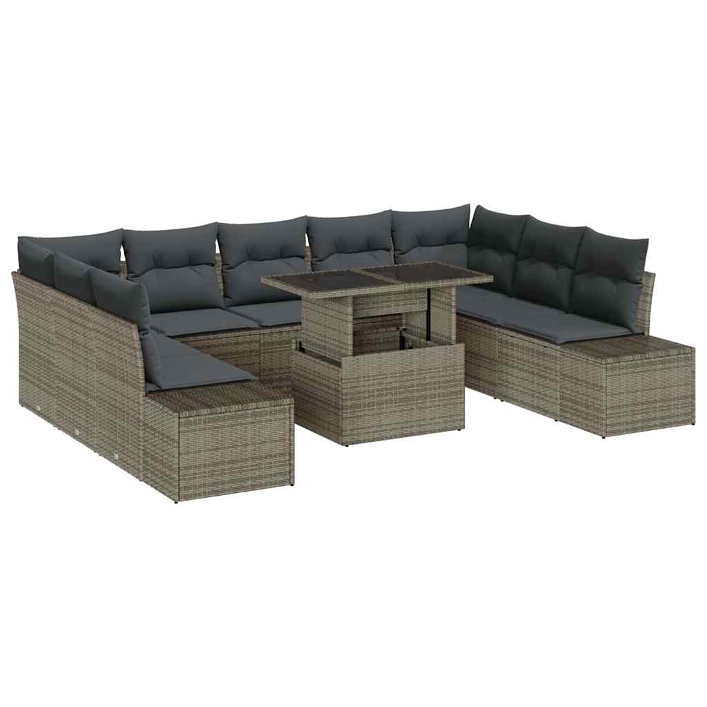 Gartensofa-set 10 Stk. Grau Poly-Rattan