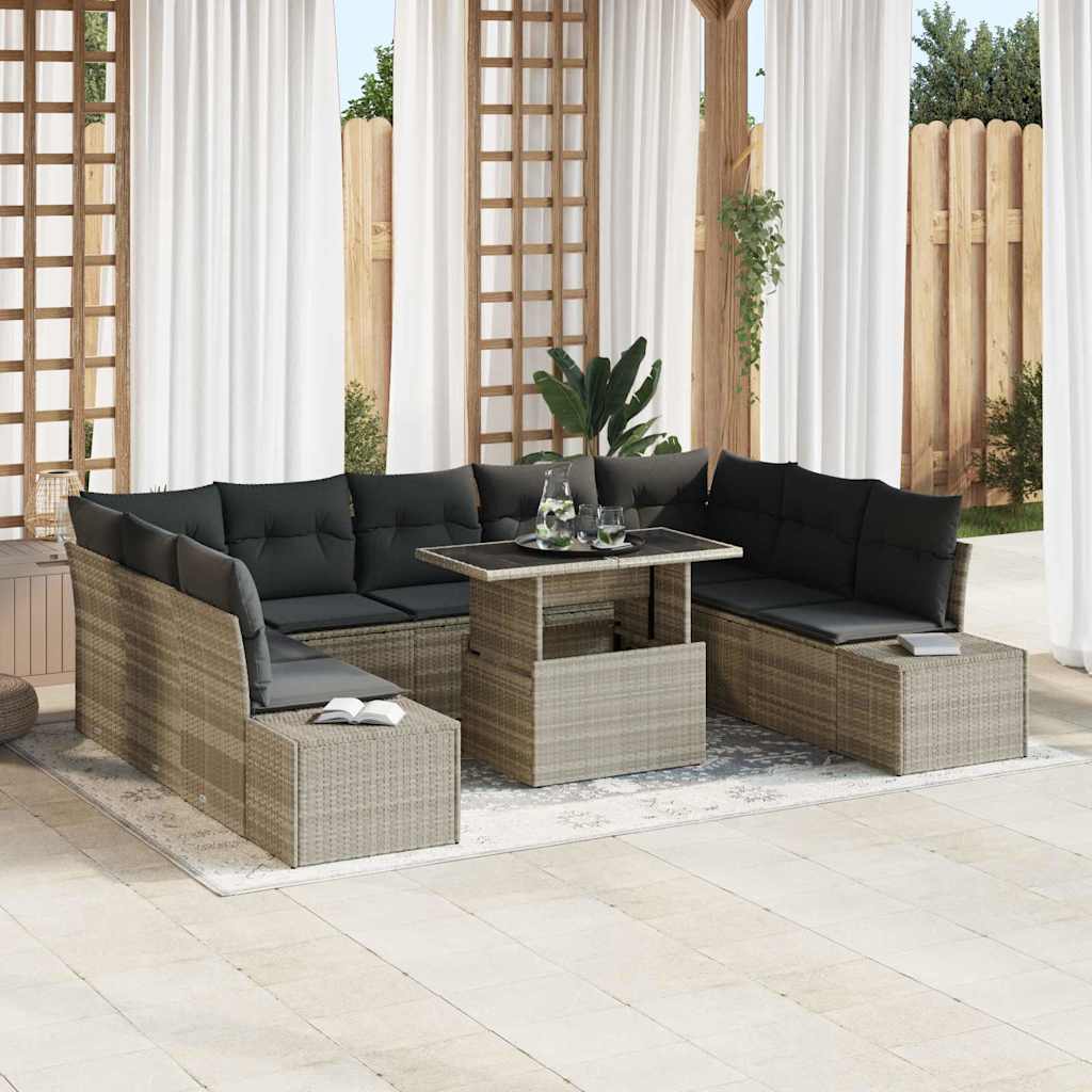 Gartensofa-set 10 stk. Hellgrau Poly-Rattan