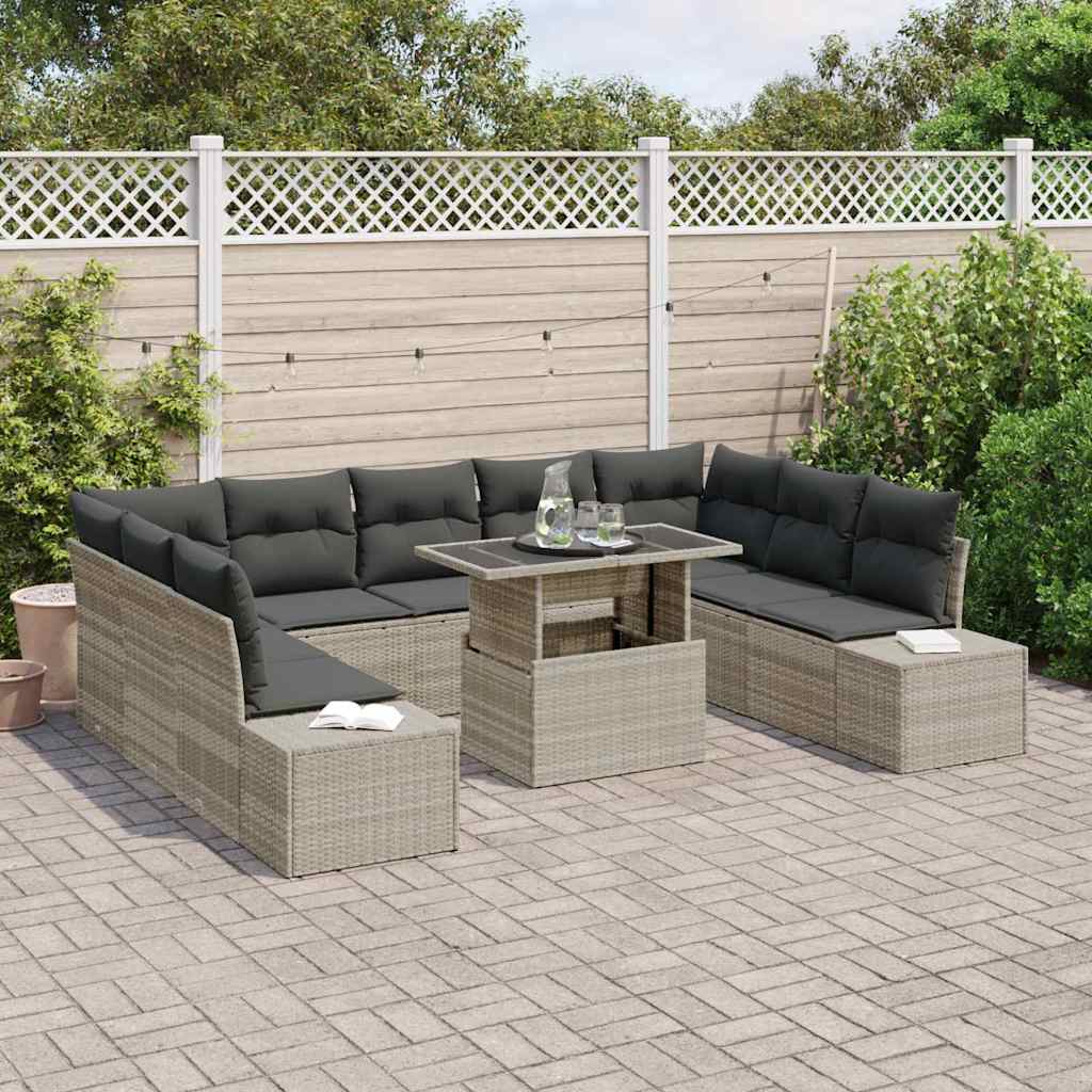 Gartensofa-set 10 stk. Hellgrau Poly-Rattan